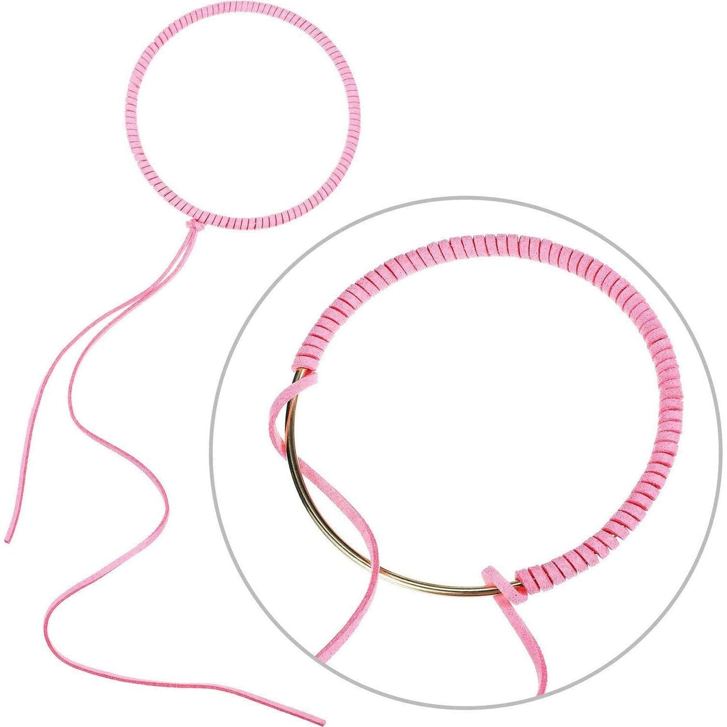 Gywantt DIY Dream Catcher Kit - 5 Gold Metal Hoops, 50 Feathers, 10 Pcs Faux Suede Cord, 60 Wood Beads