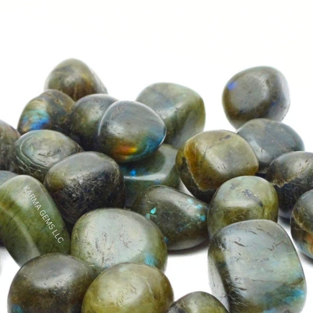 Karma Gems 1lb Labradorite Tumbled Stones - Polished Stones for Positive Energy - Crystal Kit for Fresh Mind & Restful Sleep - Healing Stone for Chakra Balancing-ideal for Gift & Home Decor (15-25 Mm)