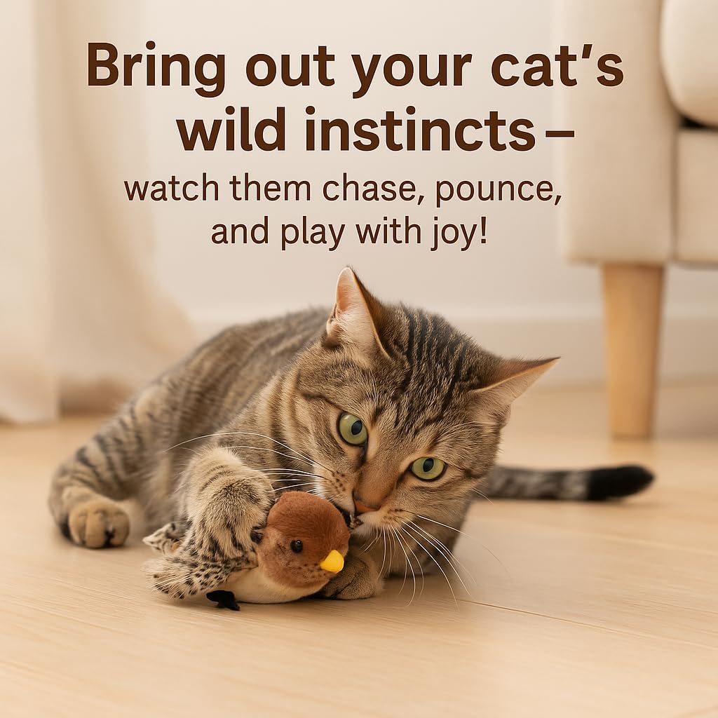 CKFPS Flying Bird Cat Toy (Not a Flying Bird) – Interactive Flappy Bird Toy for Indoor Cats, USB Rechargeable with Real Feathers, Chirping Sounds & Remote Control