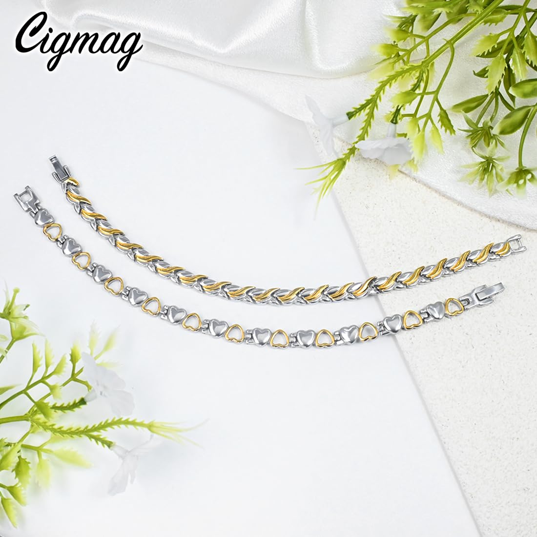 Cigmag Magnetic Bracelets for Women Titanium Bracelet Strength Magnet with Adjustable Tool (2 PCS)