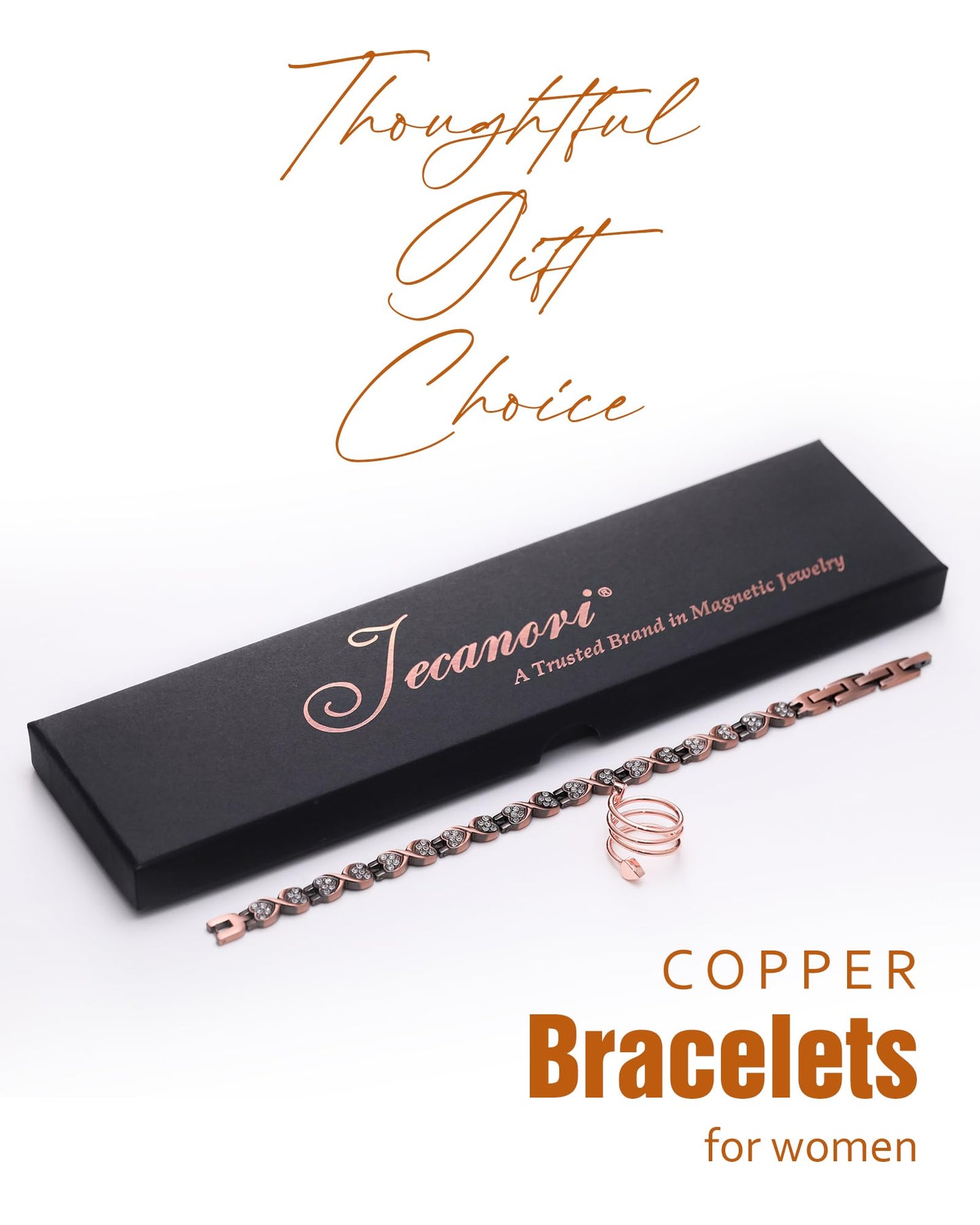 Jecanori Pure Copper Bracelets for Women, Effective Copper Magnetic Healing Bracelets for Women, Jewelry Gifts with Sizing Tool