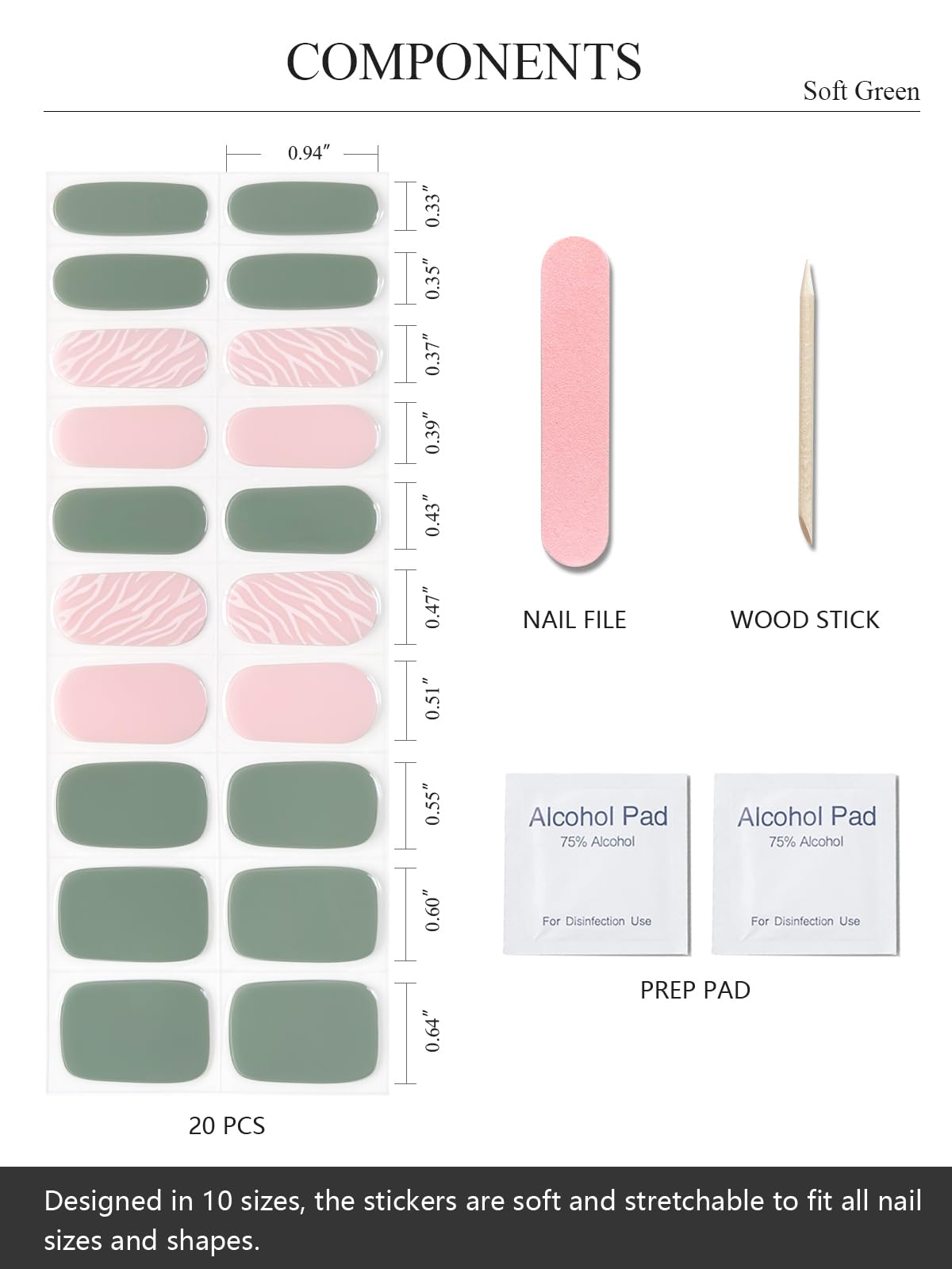 AutyaMee Semi Cured Gel Nail Strips (Soft Green), 20 Pcs Gel Nail Wraps, Stickers, Salon Quality, Works with Any UV Lamps