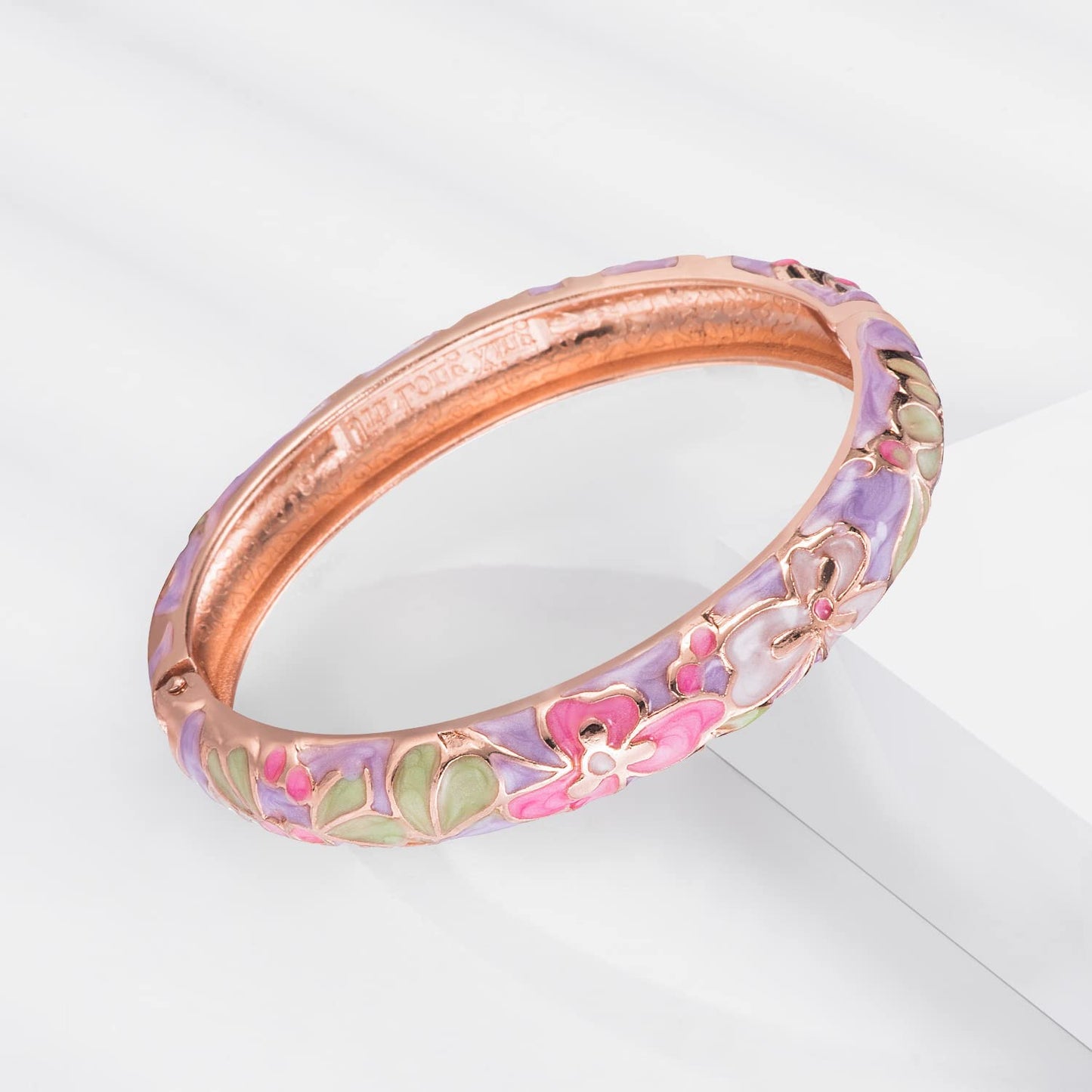UJOY Gorgeous Bracelets Enameled Floral Cloisonne Gift Plated Cuff Bangles Jewelry Sets Box for Women 55A100-55A113 Purple