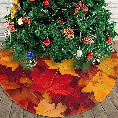 Autumn Leaves Fall Christmas Tree Skirts 36", Xmas Tree Cloth Mats Trees Skirts for Decor Gift, Home Decoration