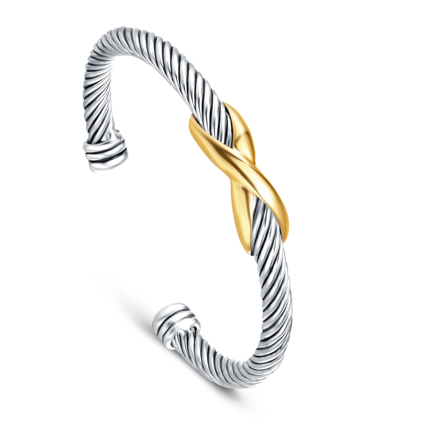 UNY Jewelry Bracelet Two Tone Criss Cross X Shape Infinity Twisted Cable Bangle Designer Inspired Women Jewelry (Single 2 Tone)