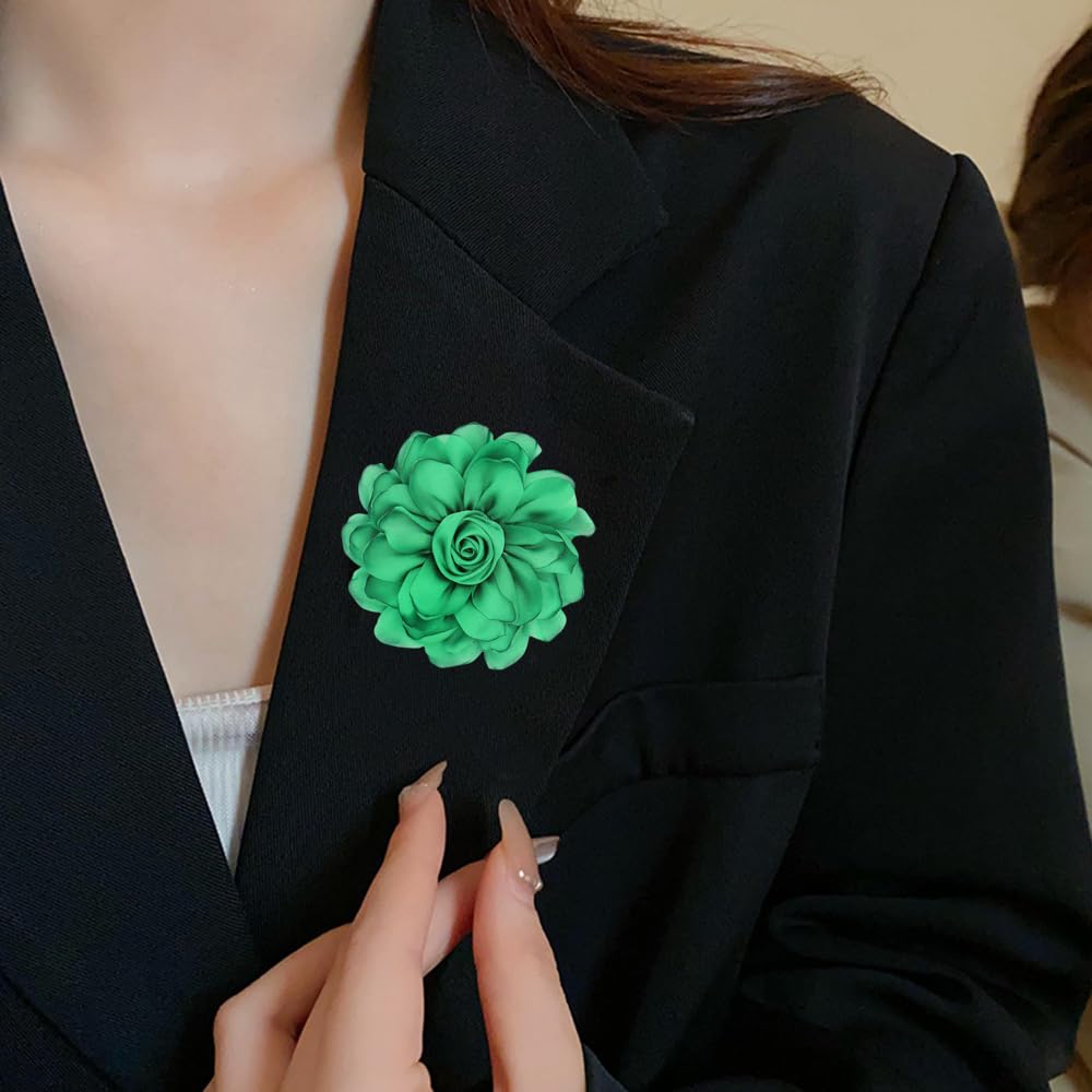 Elegant Large Cloth Flower Brooches Big Camellia Flower Pin for Women Dainty Cloth Fabric Rose Brooches Dress Skirt Scarf Hat Pins Clothing Decoration Accessories (Green A)