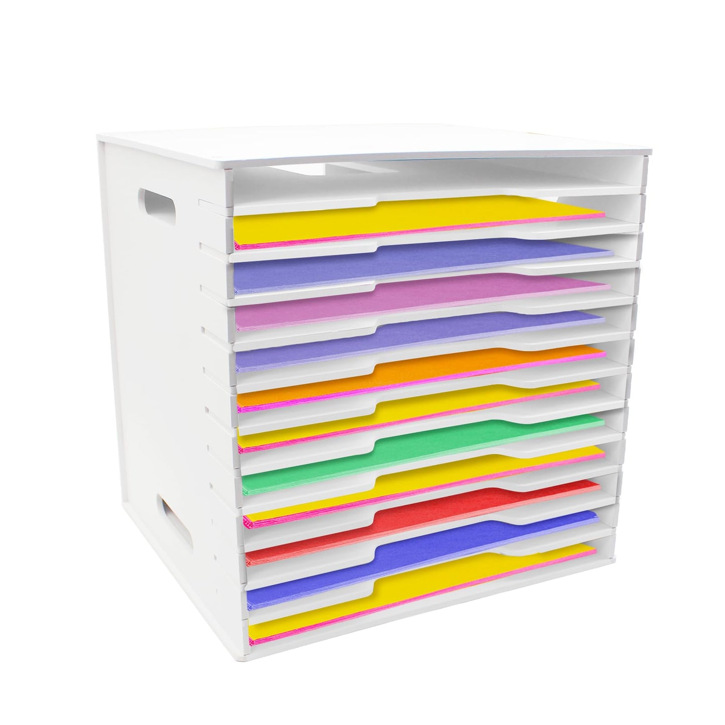 TUSAUW 12 Tier Scrapbook Paper Organizer - 13" x 13", Craft & Stamp Cardstock Storage Rack for Home Office & Classrooms (White)