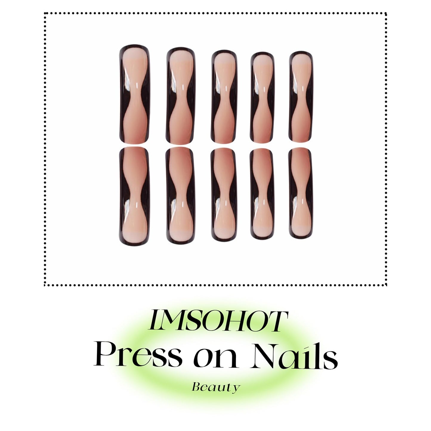 IMSOHOT Black French Tips Press on Nails Extra Long Curved Fake Nails Nude Glossy Glue on Nails Full Cover Acrylic Artificial Fake Nails