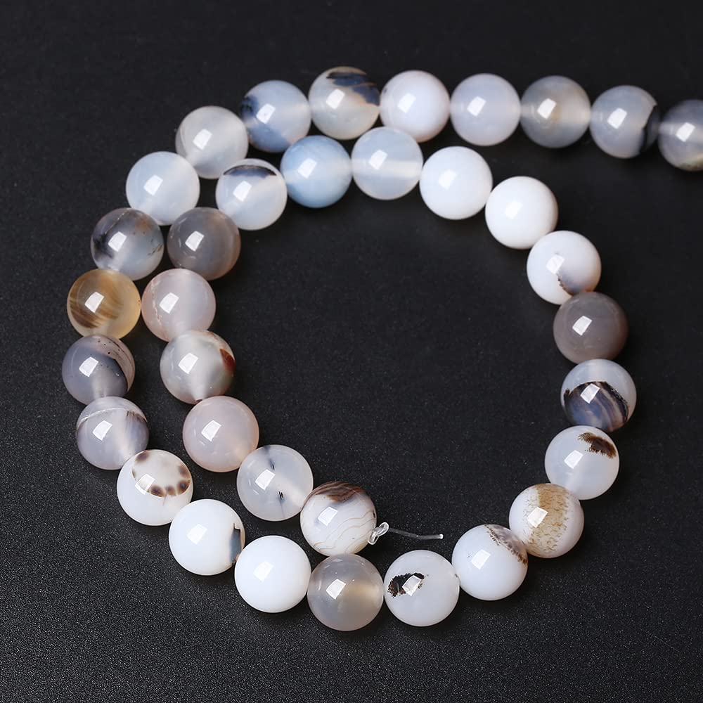 10mm 36pcs Natural Sardonyx Ocean White Agate Stone Beads for Jewelry Making DIY Bracelet Necklace Accessories 15" Energy Healing Power Stone Beads (Sardonyx White Agate, 10mm)