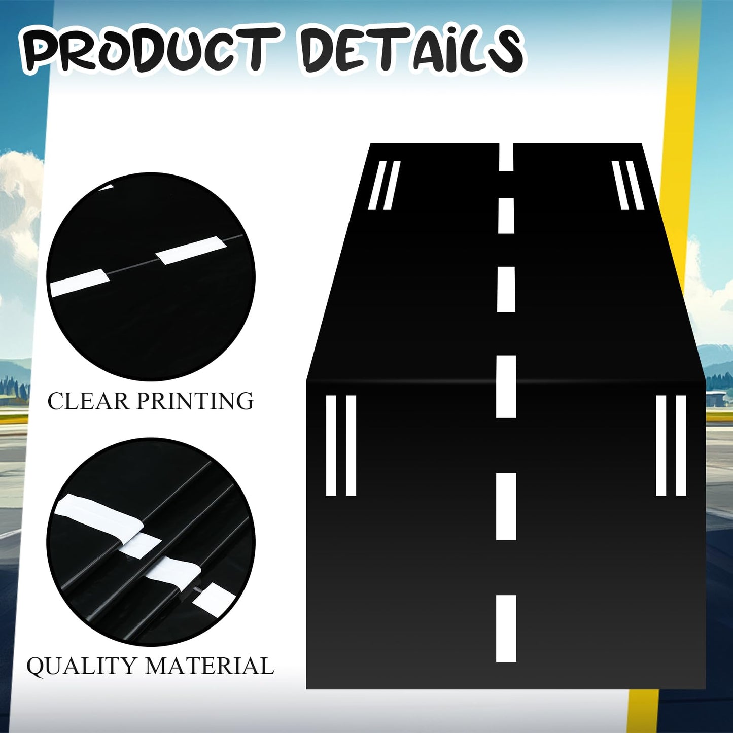 Remagr Racetrack Floor Running Black Racer Party Decoration Mat Road Table Runner Long Racetrack Tablecloth Drag for Party(Simple,32 ft X 2 ft)