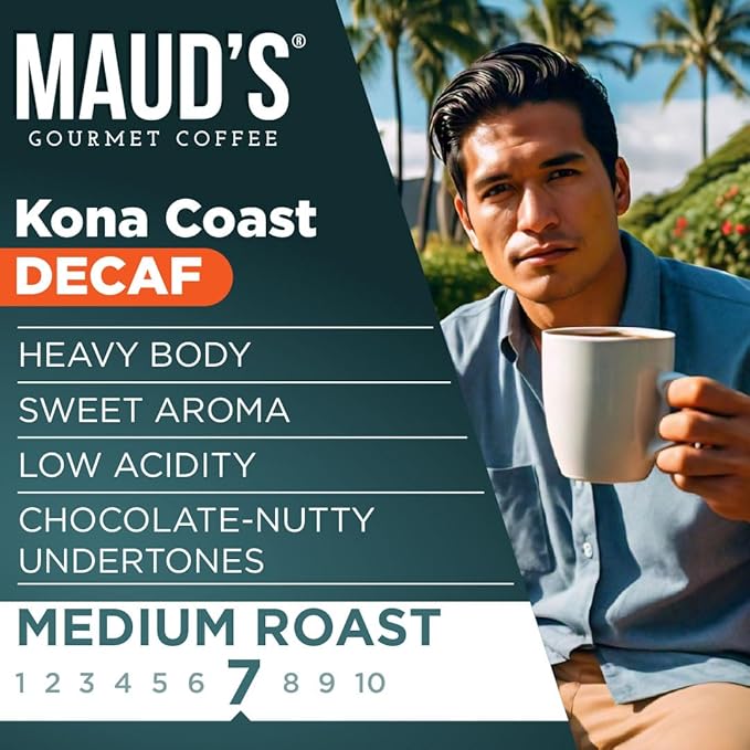 Maud's Decaf Kona Coffee Pods,100 ct, Decaffeinated Medium Roast Coffee in Recyclable Single Serve Pods – 100% Arabica Coffee, Compatible with Keurig K Cups Maker