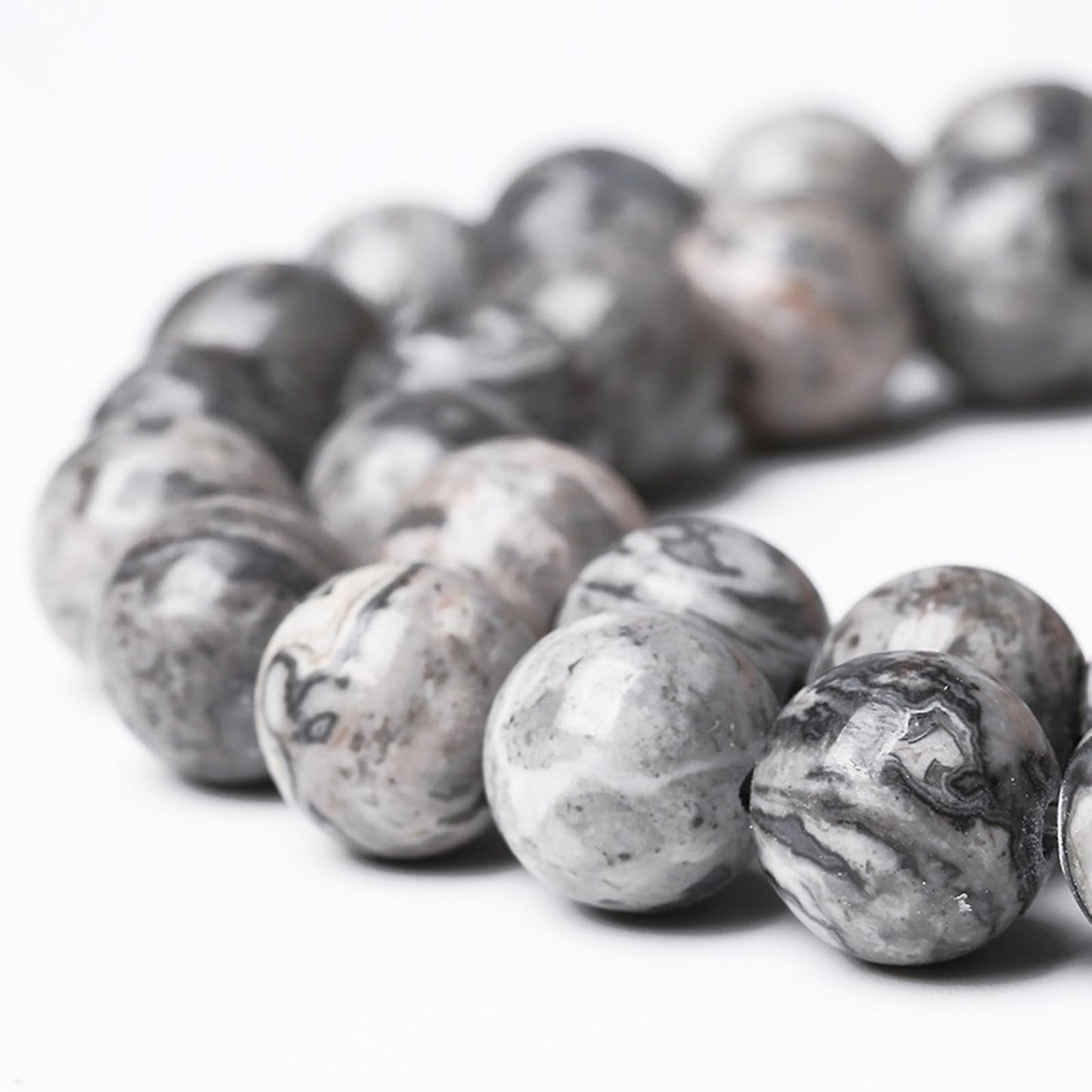180pcs 4MM Natural Gray Map Stone Beads for Jewelry Making Round Gemstone Beads DIY Bracelet Necklace 2 Strands 32"