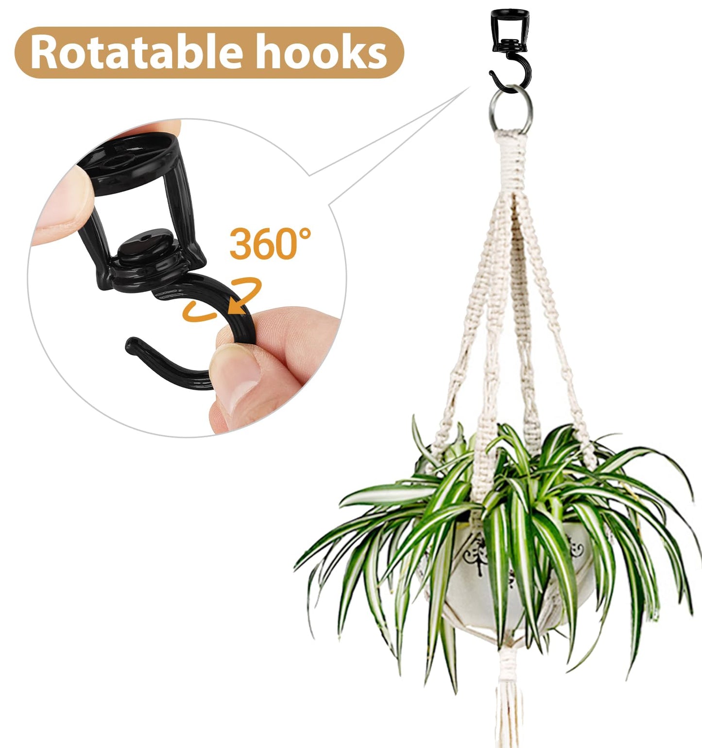 Mkono Brown Macrame Plant Hanger and Ceiling Hooks, Indoor Jute Hanging Planter Basket with Wood Beads Decorative