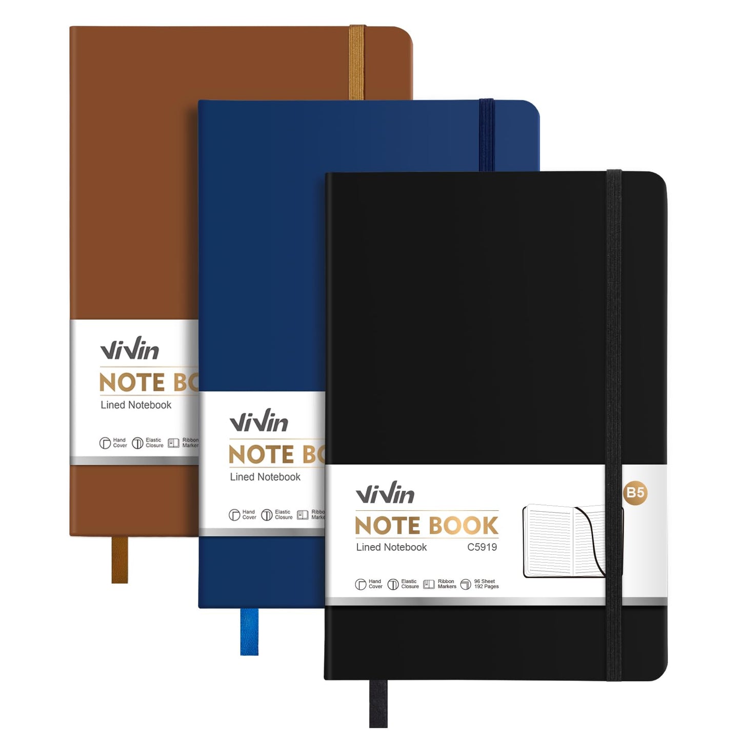 Vivin B5 College Ruled Notebook for Work,6.9"x9.8" Leather Hardcover Journal,192 Pages Professional Lined Notebook for Office & Business