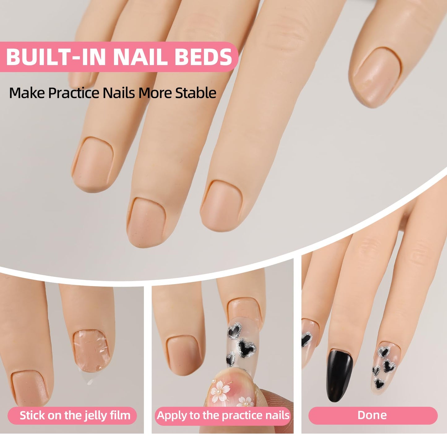 Practice Hand for Acrylic Nails,Flexible Bendable Mannequin Fake Hands with Clamp Stand to Practice Fake Nails for Nail Art