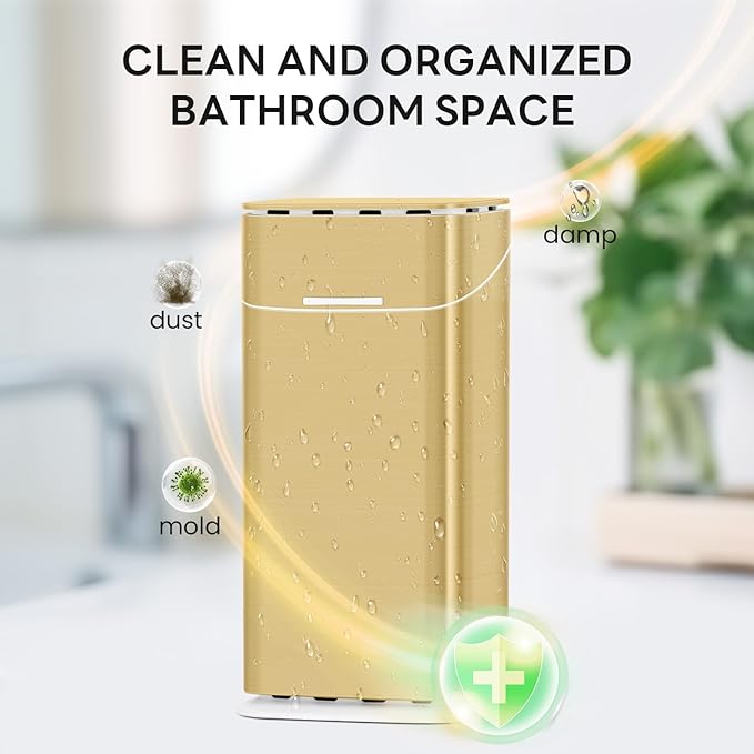 Toothbrush Holders with Cover - Electric Toothbrush Length Less Than 9 inches, 5 Slots Tooth Brush Holder for Bathroom, Detachable Toothpaste Holder Bathroom Organizers with Drainage, Gold