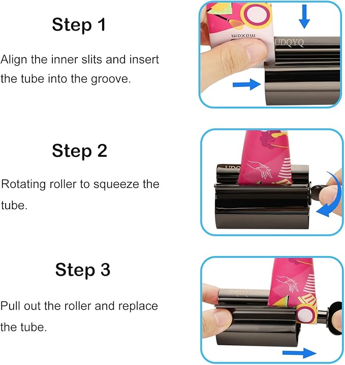 Toothpaste Squeezer - Metal Tube Squeezer Stainless Steel Tube Wringer UDQYQ Toothpaste seat Holder Stand 3 Pack (Black)
