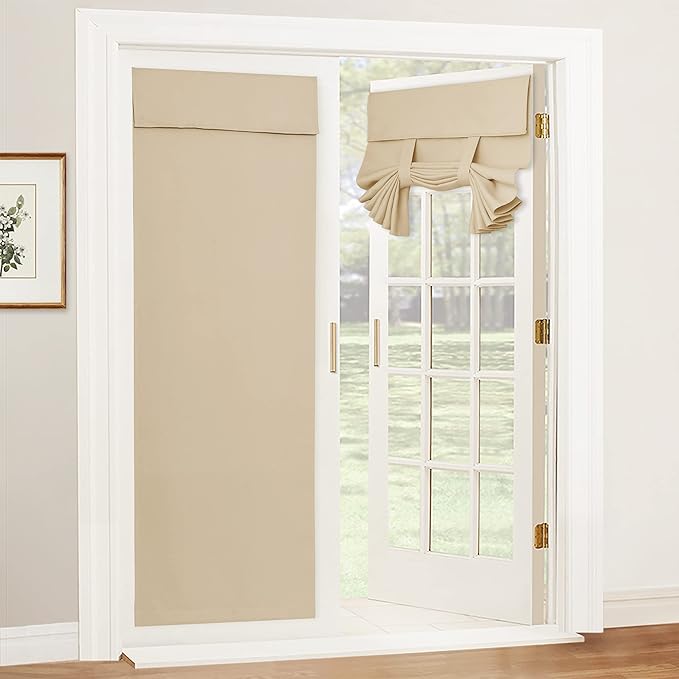 RYB HOME French Door Curtains 84 inches Long - Privacy Blackout Window Curtains Tie up Blind for Patio Sliding Glass Door Living Room Bedroom, W 34 x L 84 inch, Beige, 1 Panel
