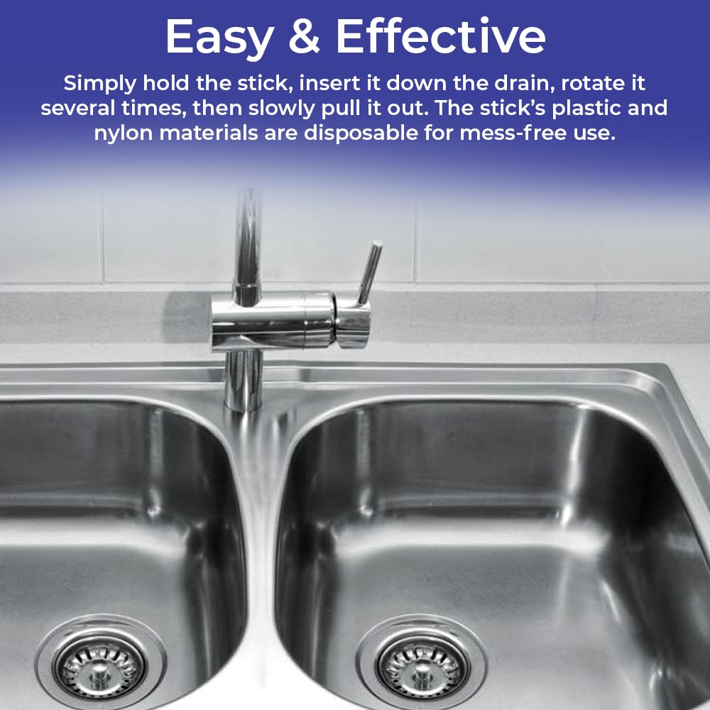 SAGEFINDS Flexible Drain Cleaning Sticks | Quickly Removes Clogs | Effective in Sinks, Tubs, Showers |Easily Pulls Out Hair and Filth | Long 19.5” Handle | Disposable | 12 Pack