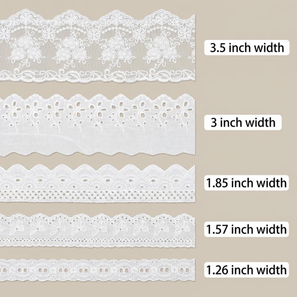 IDONGCAI 10 Yards Lace Trim Set for Sewing & Crafts – 5 Styles Lace Ribbon Bundle, Embroidered Eyelet Lace Trim for Wedding, Baby & DIY Fabric Embellishments(Ivory)