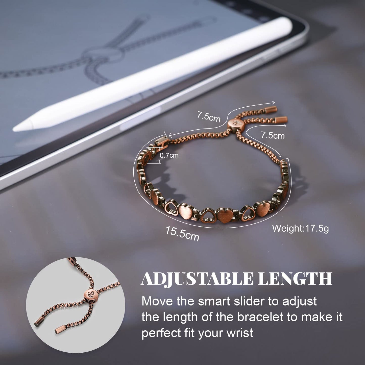 RainSo Women Pure Copper Magnetic Bracelets Adjustable Design with Display Box(1 Pcs)