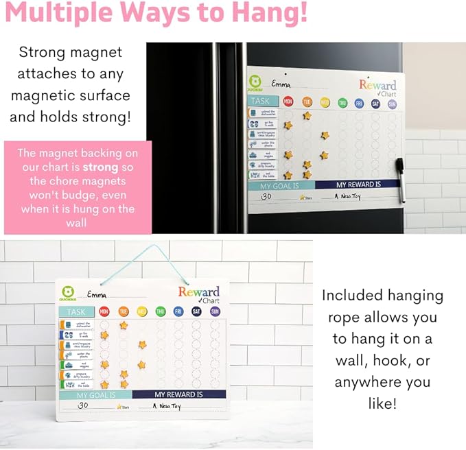 QUOKKA Reward Chart for Kids - Magnetic Behavior Chore Chart for Kids at Home - Dry and Erase Routine and Responsibility - Use 84 Magnets & 102 Stars - from Toddlers to Teens