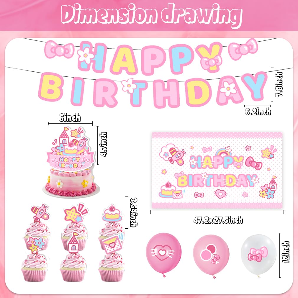 42Pack Kitty cat Party decoration pack include Banner,Cake Toppers,Balloons，Blackdrop for Kitty Birthdday Party Decoration