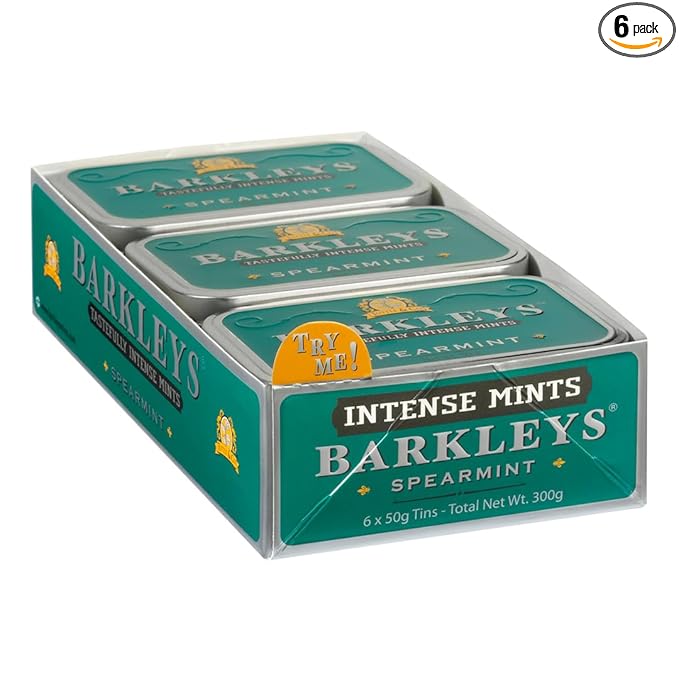 Barkleys Spearmint Breath Mints - Strong Spearmint Flavor Cool Mint Candy For Party, After Dinner, Wedding, Every Day Use - Vegan Breath Mints In Reusable Classic Travel Tins, 6 Pack - 50 Count Each