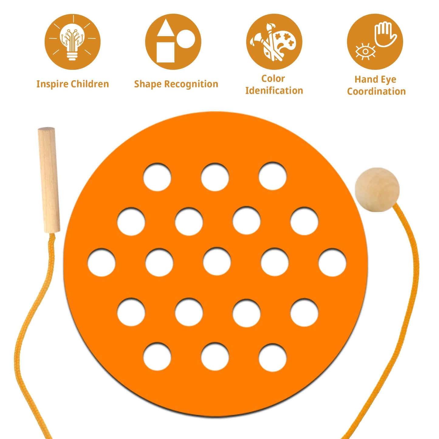 6 Pcs Lacing Toy Toddlers, Geometric Wooden Threading Toys, Educational and Learning Montessori Activity Baby and Kids, Fine Motor Skill Toys