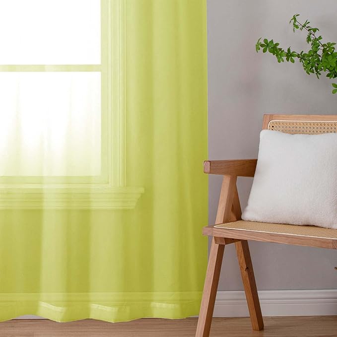 Lecloud Lemon Sheer Curtains 90 Inches Long 2 Panels, Solid Voile Privacy Airy Home Decor Living Room Curtains, Dual Rod Pockets Light Filtering Soft Drapes for Bedroom, Each Panel 42" W x 90" L