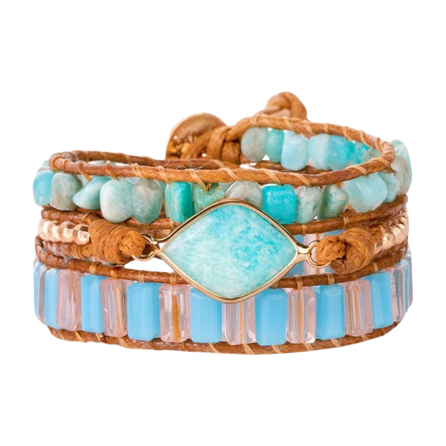 YGLINE Handmade Crystal Gemstone Leather Wrap Bracelet (amazonite)
