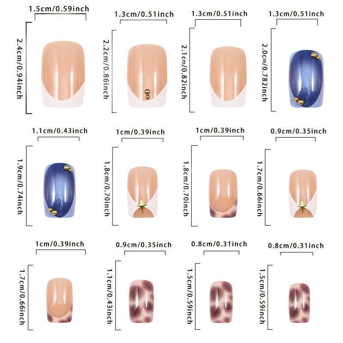 Leopard Press on Nails Short Square Shaped Fake Nails with Glossy Design Leopard Print French Tips False Nails Full Cover Reusable Stick on Nail for Women Manicure Kit 24 Pcs