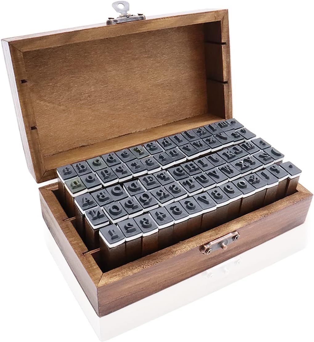 70Pcs Wooden Rubber Alphabet Letter Number Stamps, Rectangular, Capital & Lower Case, DIY Craft Card Making, Scrapbooking Supplies (Dark Wooden)