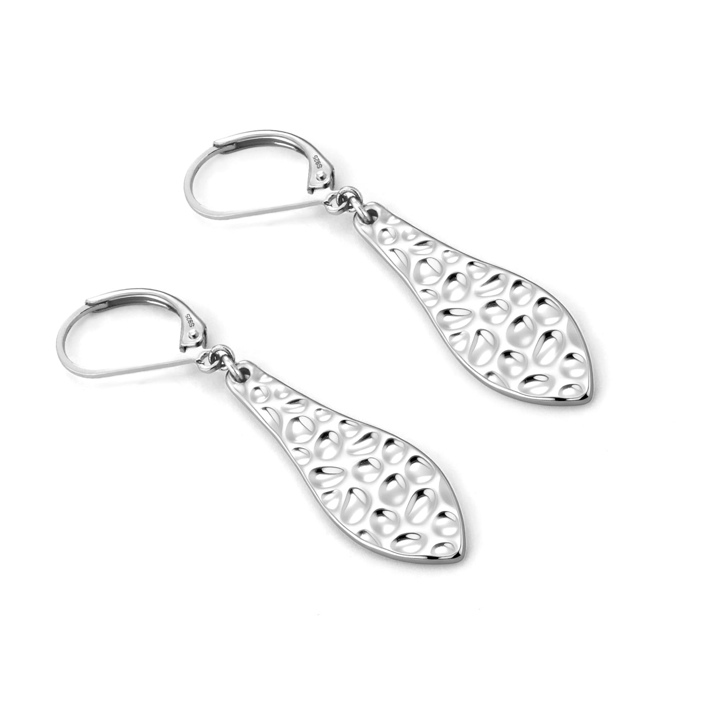 ALEXCRAFT 925 Sterling Silver Teardrop Dangle Earrings for Women Trendy Lightweight Hypoallergenic Hammered Jewelry Long Leaf Teardrop Dangling Drop Earrings Silver French Hook Leverback Earings