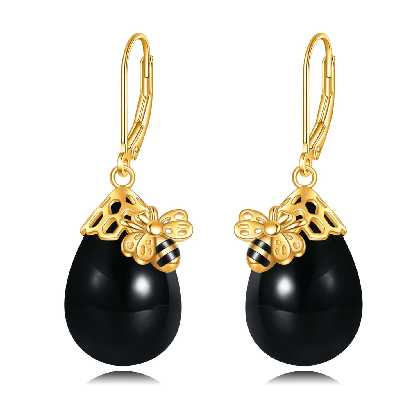 TIGERRIDER Bee 925 Sterling Silver French Clasp Earrings Obsidian Pendant Jewelry Gift for Women