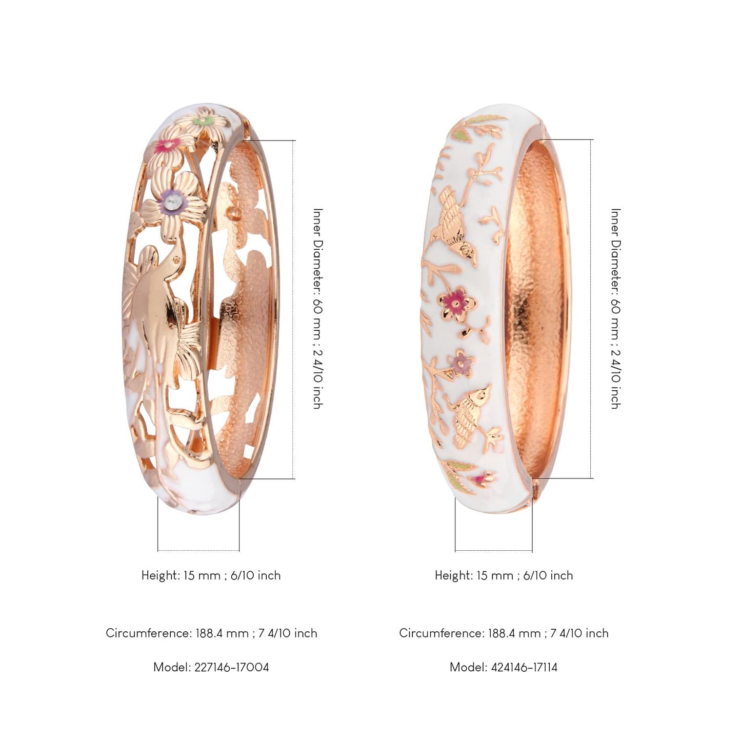 UJOY Colors Handcraft Jewelry Cloisonne Bracelet Enamel Hollowed Bird Spring Hinged Womens Bangles Gifts Box 88A31-55C49 White