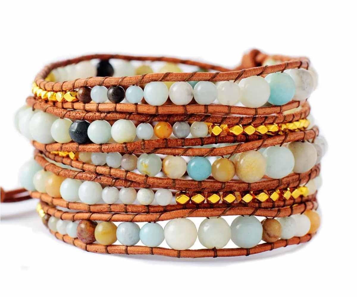 ZOSOJONA Handmade Boho Wrap Bracelet For Women Adjustable Nature Stone Turquoise Crystal Beaded Bracelets
