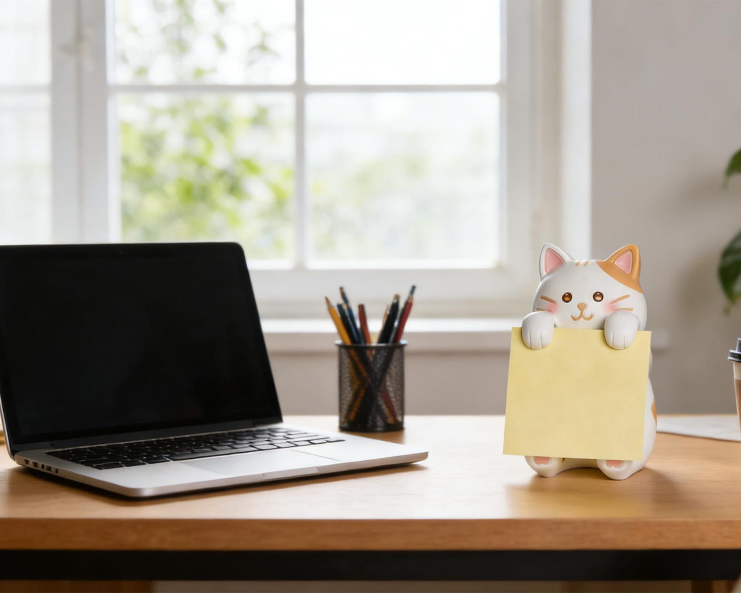 HORTIX Cat Pop-up Sticky Note Dispenser, Includes 1 Pad of 3x3 in Super Sticky Notes, 100 Sheets, Resin Desk Holder for Office & Home- Ginger Cat