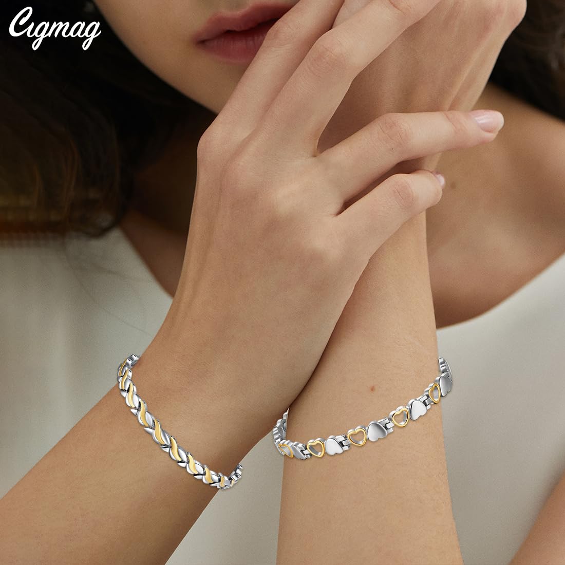Cigmag Magnetic Bracelets for Women Titanium Bracelet Strength Magnet with Adjustable Tool (2 PCS)