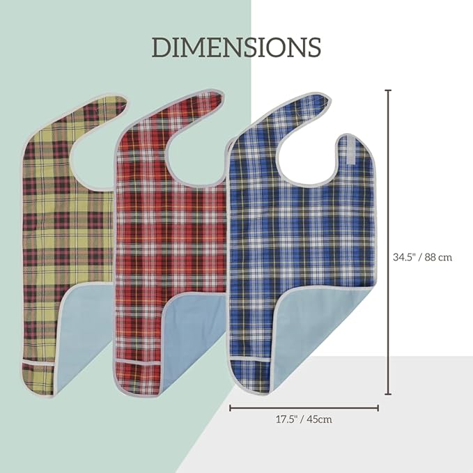 Modaliv 3-Pack Adult Bibs – Waterproof, Reusable Eating Aprons with Crumb Catcher, Machine Washable Clothing Protectors for Seniors, Elderly & Special Needs