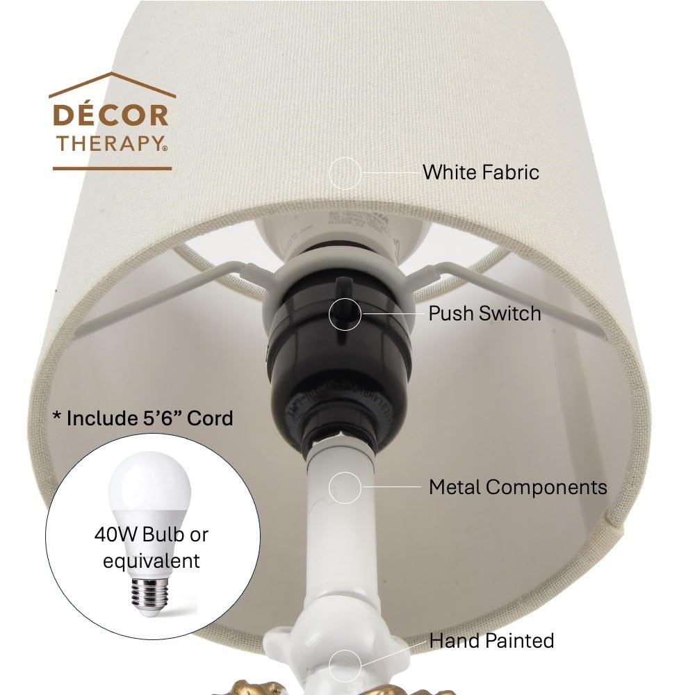 Decor Therapy Anchor Resin Accent Lamp, Easy on/Off Push-Through Light Switch, Coastal Style, Energy Efficient, 40W, White - (8" D x 8" W x 16" H)