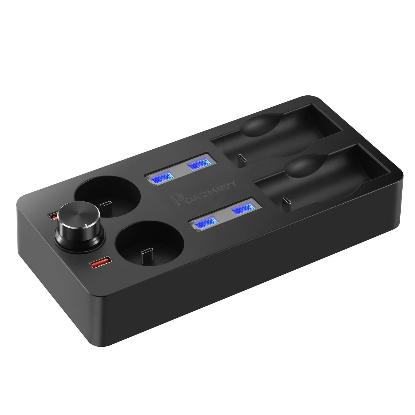 POARMEEY Multifunctional Charging Station with LED Display, 2-Port USB Charging Station and 4-Type-C Slot, Black
