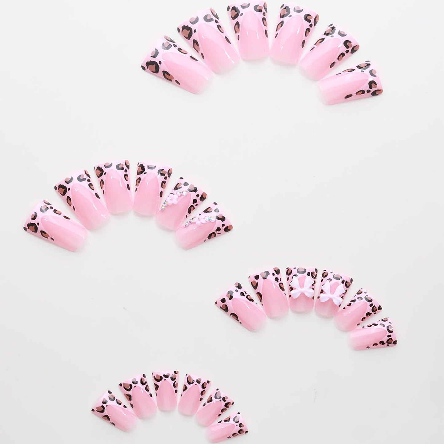 IMSOHOT Duck Press on Nails Medium French Tips Fake Nails with Leopard Print Designs Full Cover Pink Duck Feet Flared False Nails Glossy Glue on Nails DIY Acrylic Nail Supplies