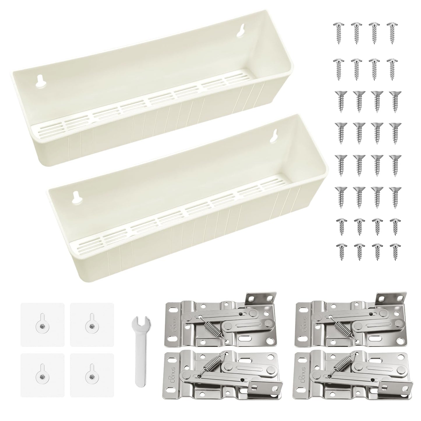 Upgraded 11" Tip-Out Plastic Sink Trays with Steel Hinges Kitchen Sink Tip Out Tray Kit, Pullout Organizer Cabinet Storage for Kitchen & Bathroom with 8 Mounting and 4 Screws, White (2 Pack)
