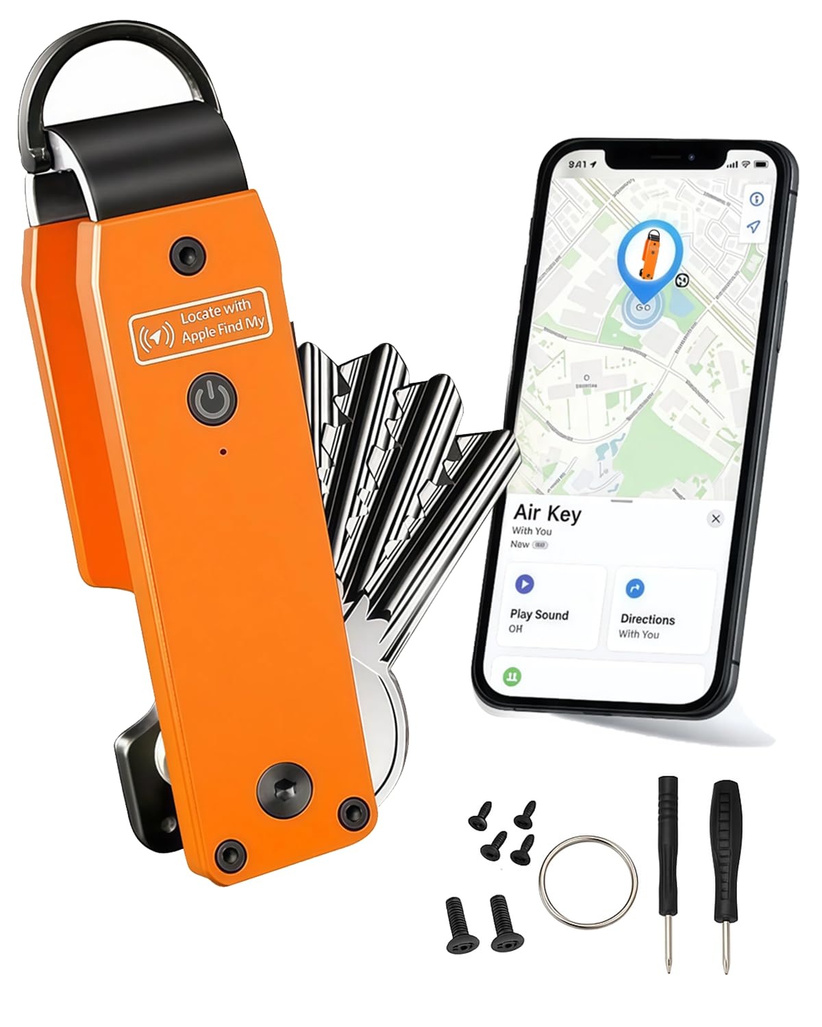 ShiChextasy Air Keychain with GPS Tracker : Lightweight Compact Key Holder for Outdoor Use - Minimalist Metal Key Organizer (Orange)
