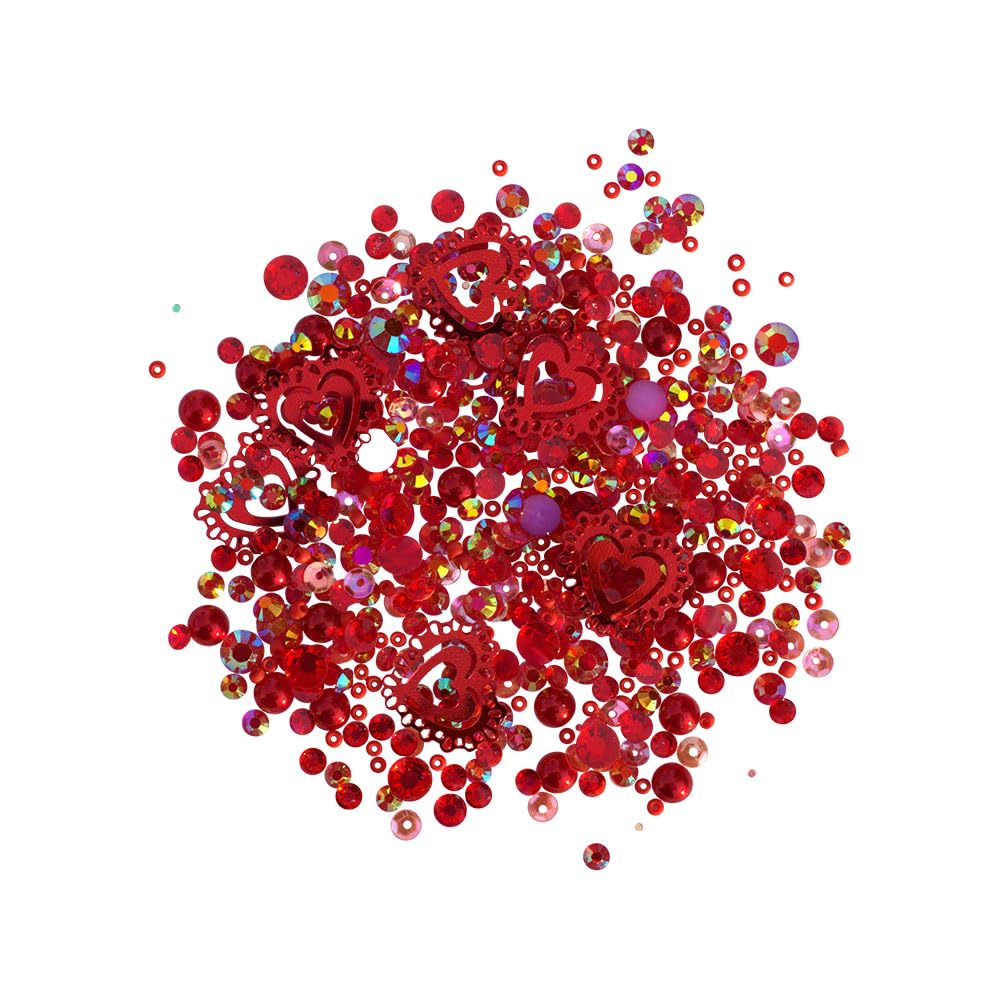 Buttons Galore Valentine’s Day Embellishment Set – 50g of Flat Back Gems, Polymer Clay, Shaped Sequins, Flat Back Pearls & Rhinestones for DIY Crafts, Scrapbooking & Shaker Projects