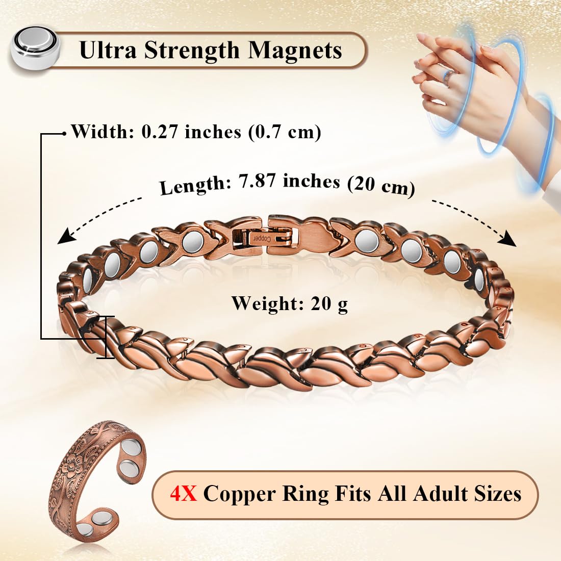 Vicmag Copper Bracelet for Women Magnetic Bracelets 99.9% Pure Copper Jewelry Present with Adjustment Tool