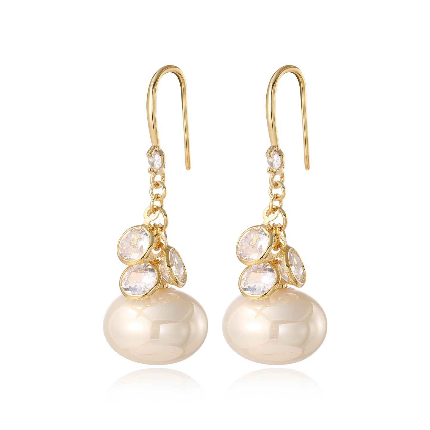 WASAIE 14k Gold Plated Brass Ball Bead Pearl Drop Dangle Hook Earring for Women, CZ Cubic Zirconia Trendy Statement Elegant Jewelry Earrings for Prom Wedding Brides