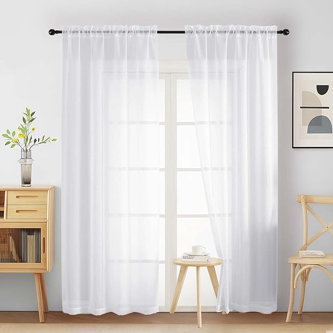 Sheer White Curtains 84 Inches Long 2 Panels, Elegant Airy Transparent Light Filtering Window Curtains, Window Drapes for Living Room Bedroom, Top Dual Rod Pocket Design, 2x42Wx84L Inches