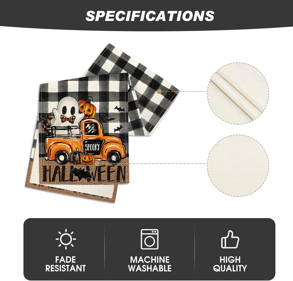 Artoid Mode Buffalo Plaid Bat Pumpkin Ghost Truck Spooky Halloween Table Runner, Sensonal Kitchen Dining Table Decoration for Home Party Decor 13x120 Inch